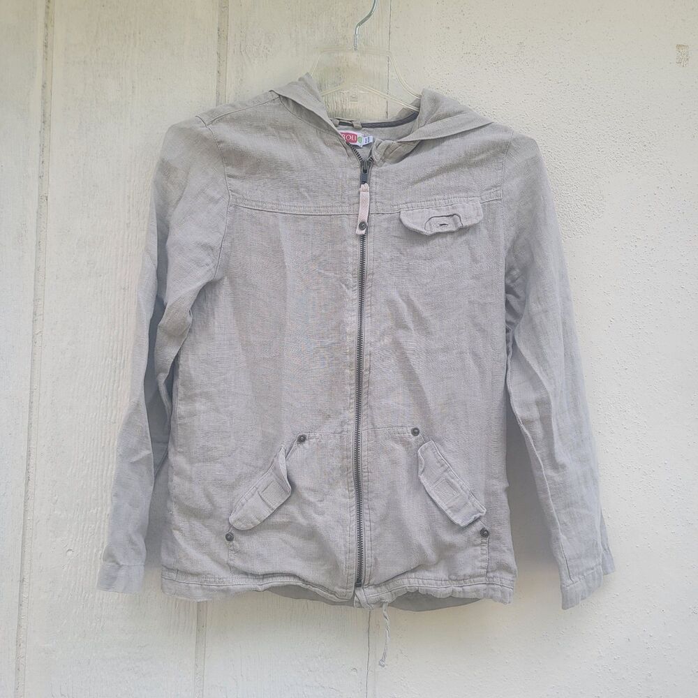 Boboli tan linen hooded jacket tan size 10 youth